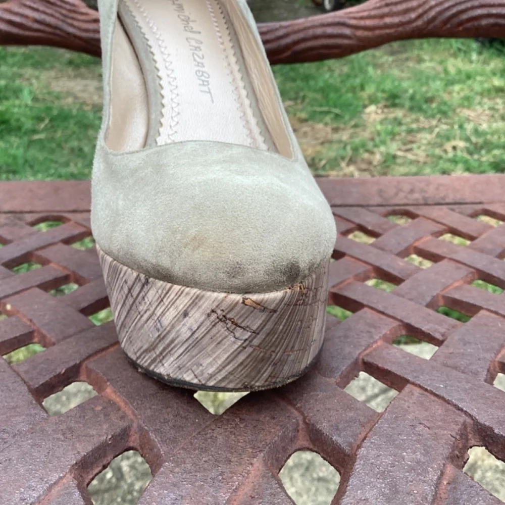 Jean Michel Cazabat Tabia Taupe Suede Leather Painted Wedge Heels Size 38
